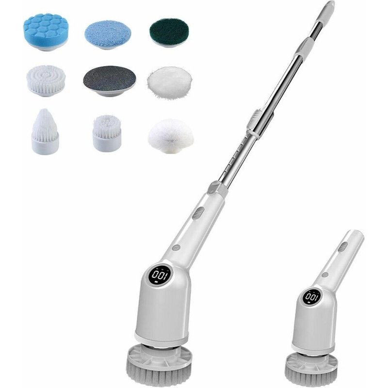 Brosse rotative électrique sans fil pour salle de bain et baignoire ¿ Étanche, vitesses réglables, 8 têtes de brosse, rechargeable