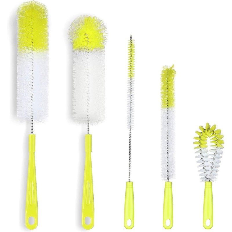 Ensemble de 5 brosses de nettoyage pour bouteilles ¿ Brosses à long manche pour bouteilles, pailles, embouts et bouchons ¿ Qualité alimentaire et ergonomique