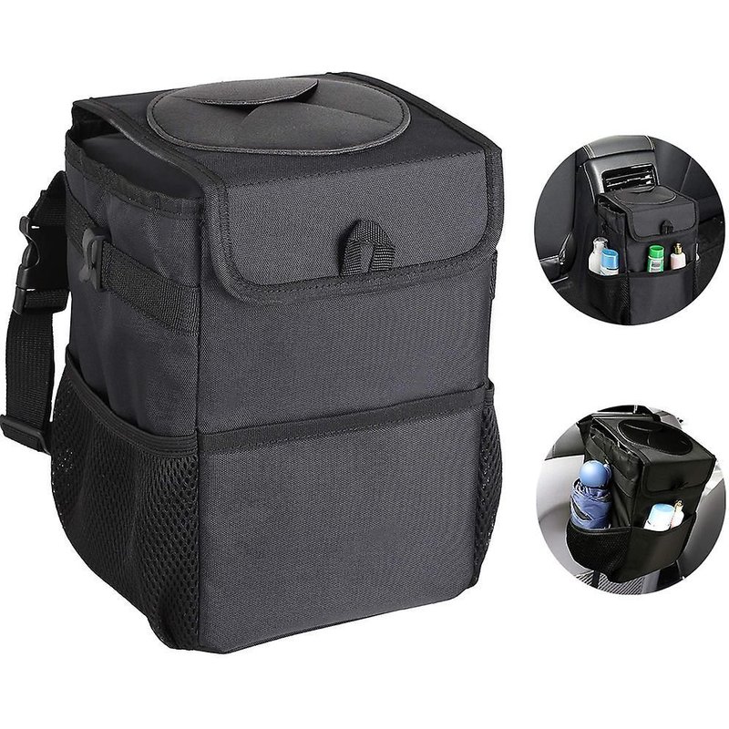 Poubelle compacte pour voiture avec couvercle et 3 poches - 2 coussins de siège portables isolés pour un confort extérieur