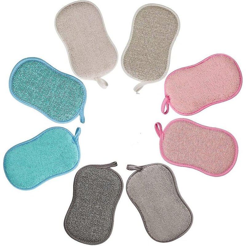 Lot de 8 éponges à vaisselle antibactériennes lavables en microfibre - Anti-rayures, réutilisables et colorées