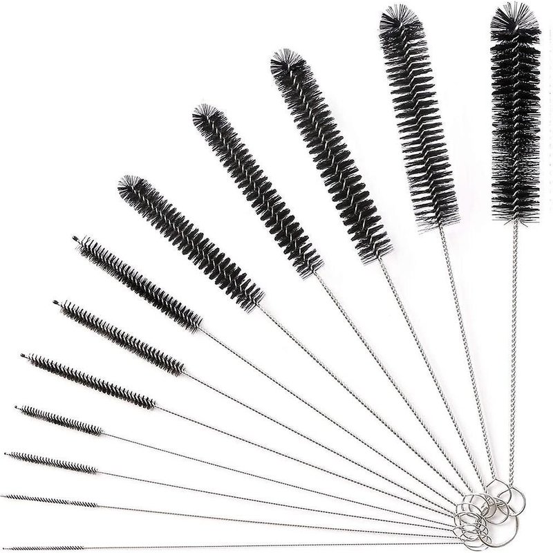 Ensemble de 12 brosses de nettoyage pour bouteilles : 24 cm de long, poils en nylon, manches en acier inoxydable, multi-usages pour pailles et tuyaux