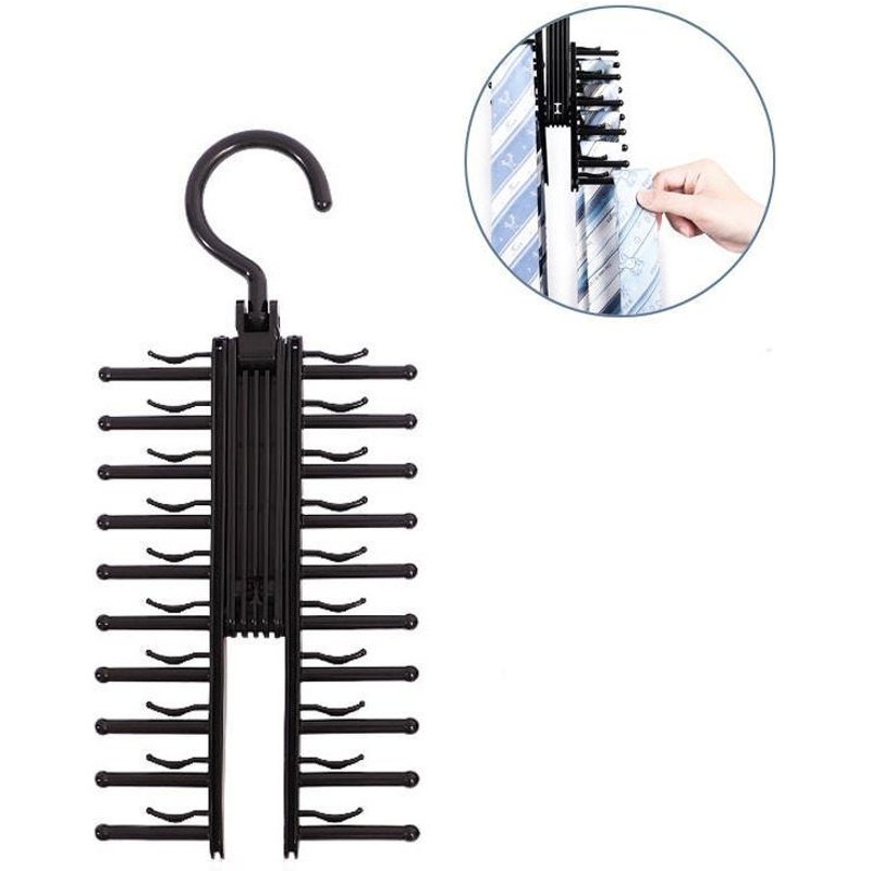 Porte-Cravates Rotatif - Organiseur À 20 Emplacements Pour Cravates, Ceintures Et Foulards - Solution De Rangement Noire Durable