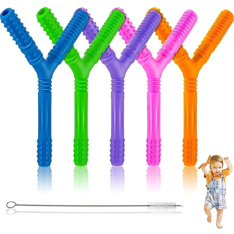 Lot De 5 Jouets De Dentition En Silicone En Forme De Y Pour Bébés - Sûrs, Colorés, Faciles À Saisir Et À Nettoyer