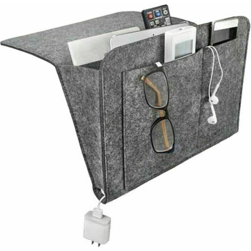 Sac De Rangement Suspendu Sous Le Lit ¿ Panier En Feutre Gris Foncé Pour Livres, Télécommandes, Lunettes Et Plus Encore ¿ Gain De Place