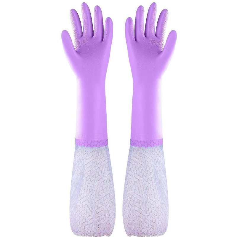 Gants de vaisselle en PVC sans latex à manchette longue et doublure en coton - Antidérapants, imperméables et multifonctions