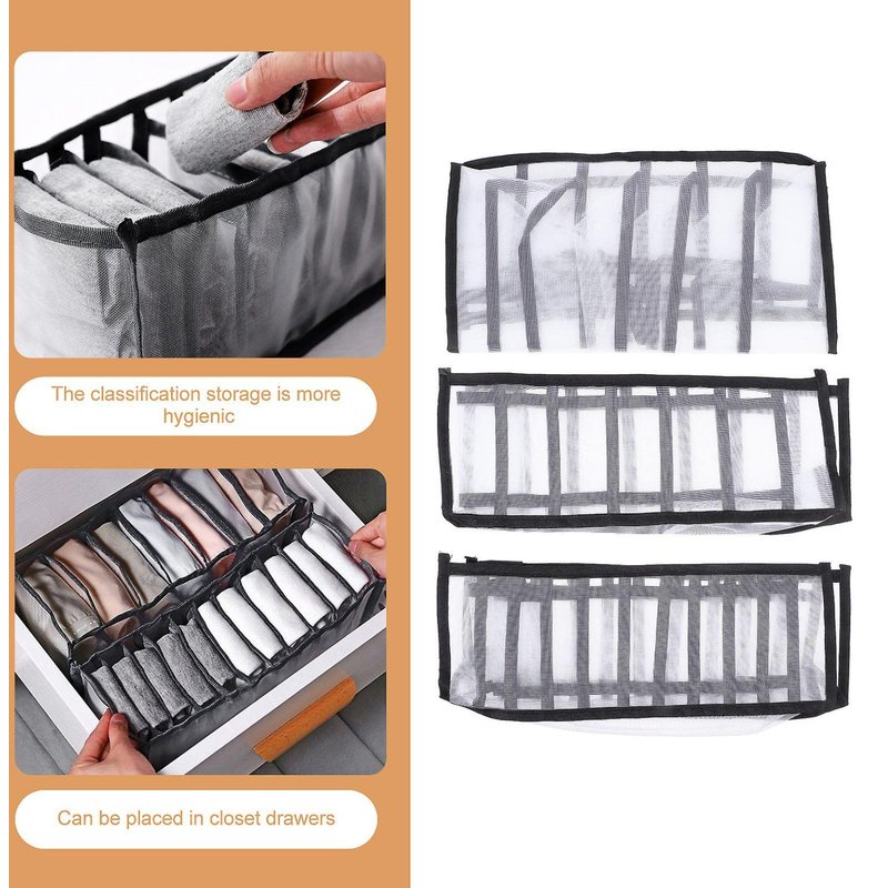 Organiseur De Tiroir Pliable 3 Pièces Pour Chaussettes, Sous-Vêtements Et Accessoires - Étui De Rangement En Nylon De Qualité Supérieure