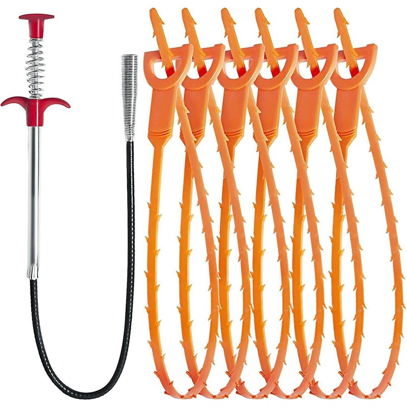 Ensemble de 7 outils pour déboucher les canalisations : 6 bâtonnets dépilatoires et 1 nettoyant flexible en acier inoxydable pour éviers et douches