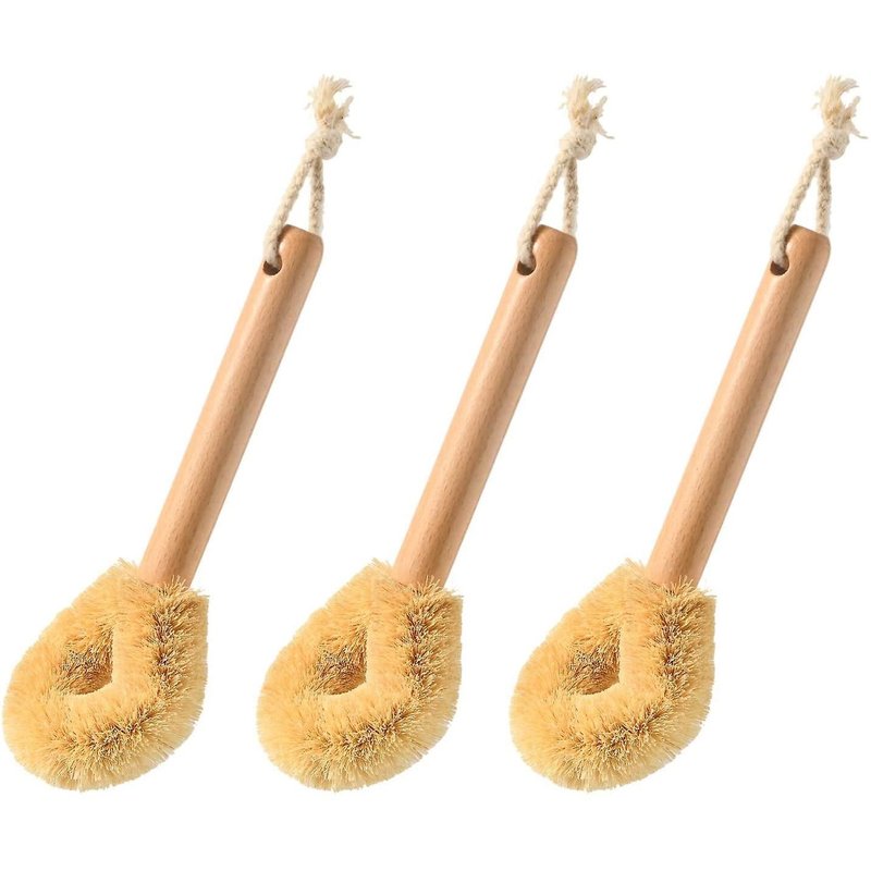 Brosse à récurer écologique en fonte ¿ Nettoyant de cuisine en bois avec poils en noix de coco pour casseroles, vaisselle et plus encore