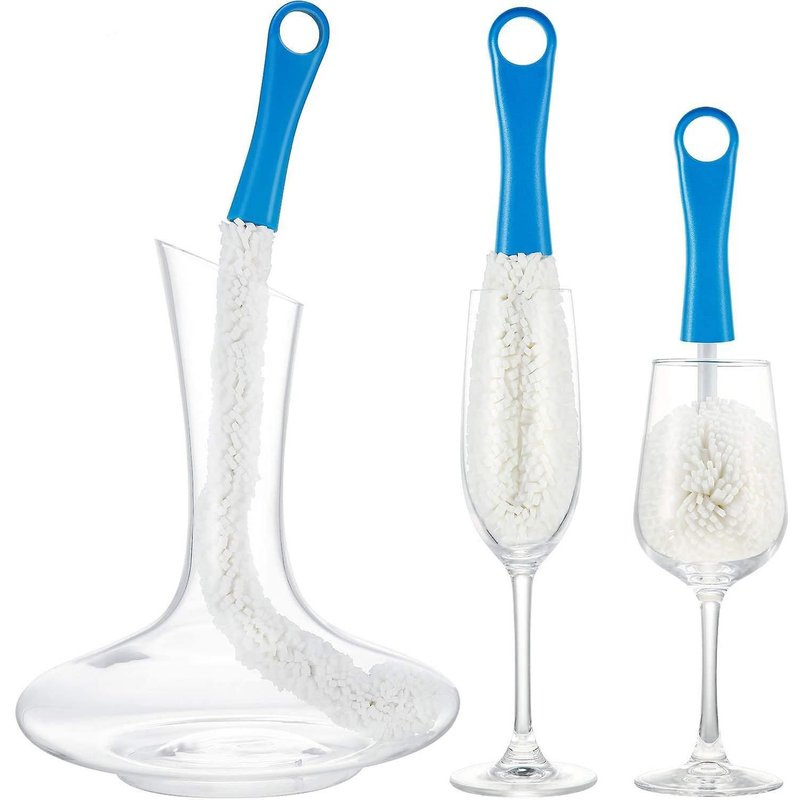 Ensemble de 3 brosses de nettoyage pour carafe Ă vin avec nettoyeur de bouteille flexible et boules de nettoyage en acier inoxydable pour des verres impeccables