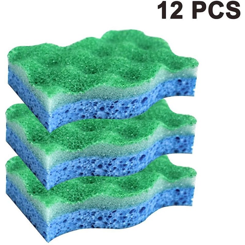 12 éponges de nettoyage biodégradables en cellulose - Récurage double face, design ergonomique, très absorbantes, paquet de 12