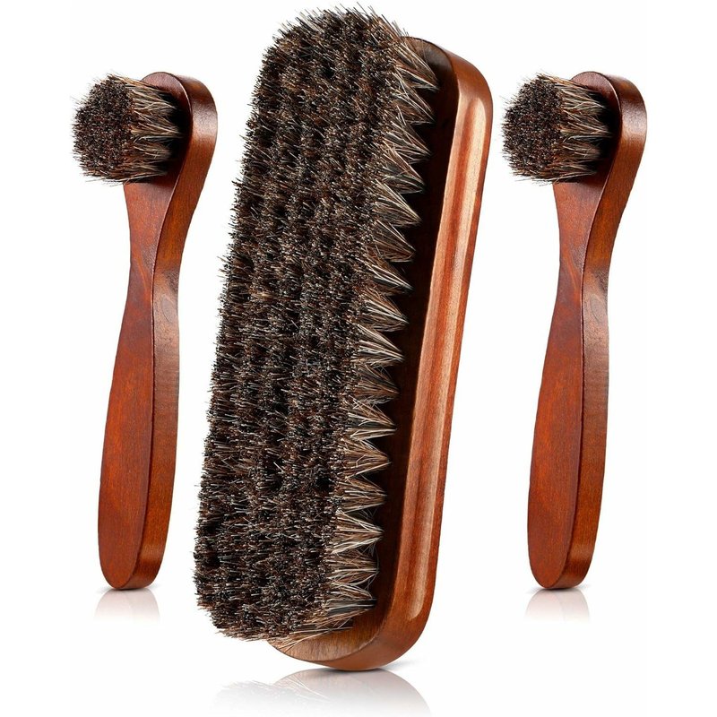 Brosses à cirage en crin de cheval de qualité supérieure - Lot de 3 pour l'entretien et le nettoyage du cuir - Manche ergonomique en bois