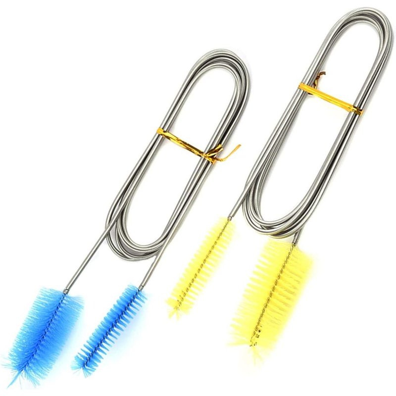 Ensemble De 2 Brosses De Nettoyage Pour Aquarium ¿ Bleu Et Jaune, En Acier Inoxydable Pour Conduites D'eau, Tubes À Air Et Tuyaux