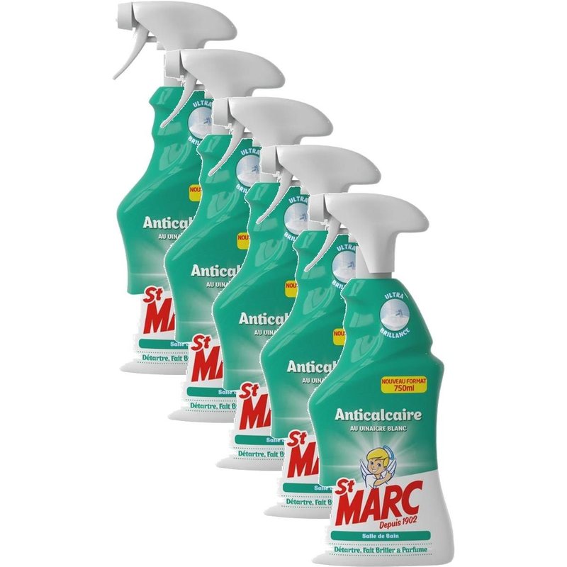 ST MARC Lot de 5 Pistolets Spray Désinfectant et Nettoyant Anticalcaire au Vinaigre Blanc 750 ml