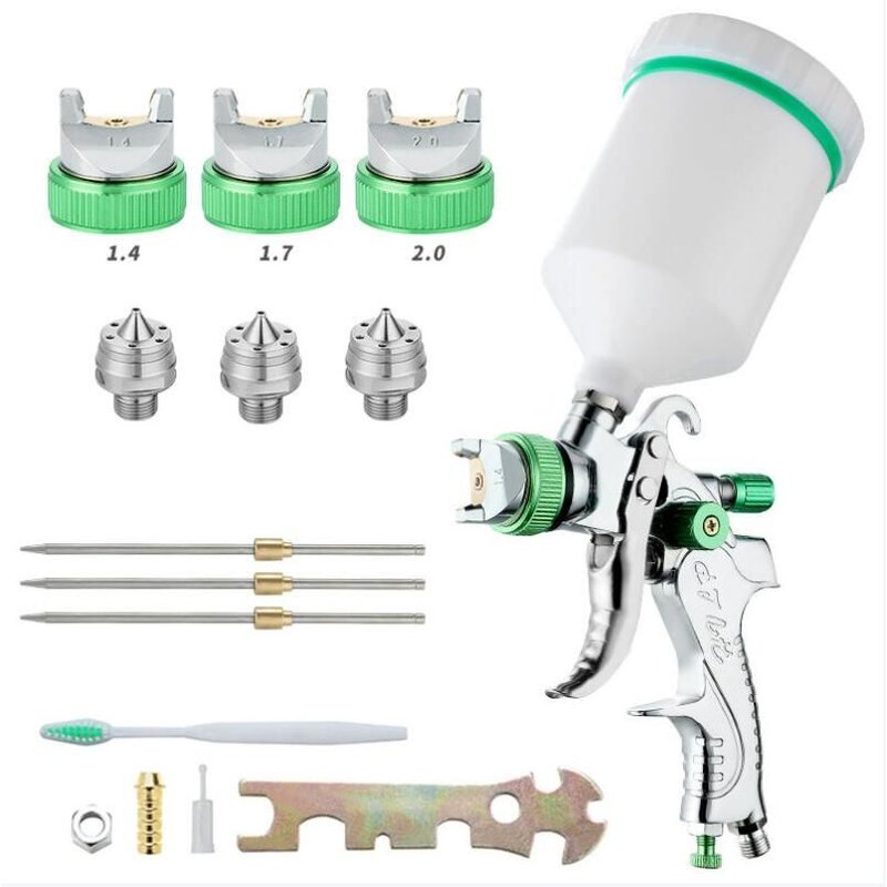 Professionnel Pistolet à Peinture Haute Pression Kit Pistolet à Pulvérisation d'Air Pistolet a Peinture Pneumatique à Alimentation par Gravité - 3 Buses(1,4mm 1,7mm 2,0mm) - 600CC pulvérisateur de pe