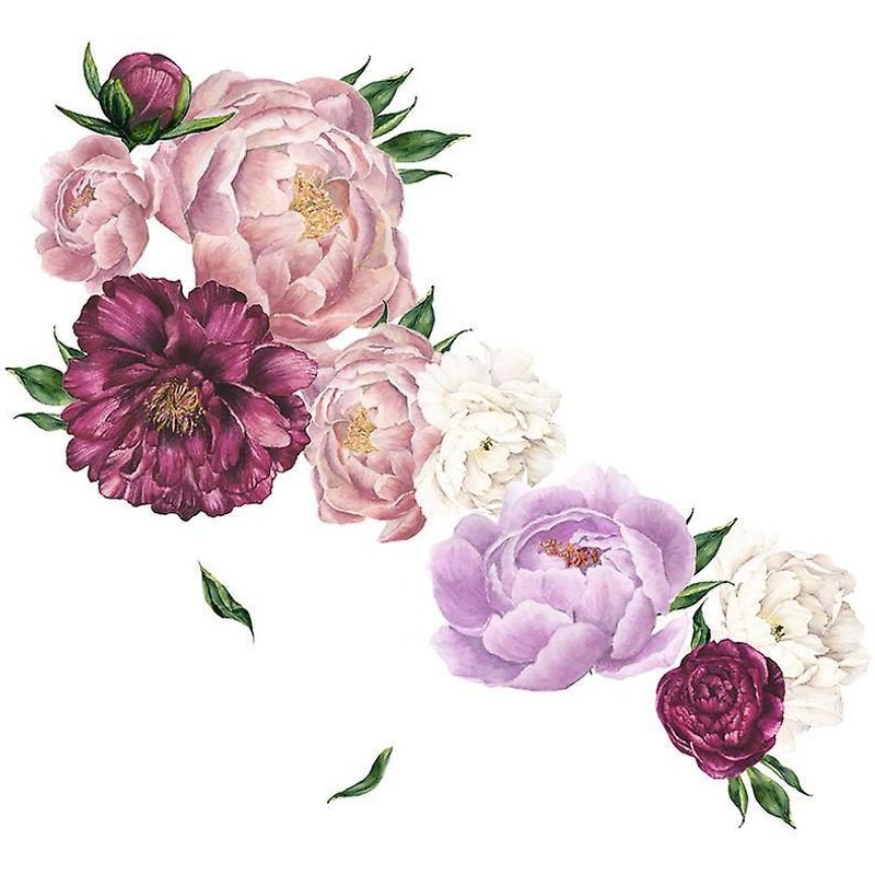 Sticker Mural Fleur De Pivoine Colorée ¿ Décoration Murale Florale Facile À Décoller Et À Coller Pour La Maison, Les Chambres D'enfants Et Les Fêtes