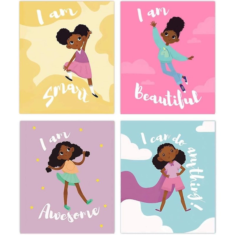 Ensemble D'art Mural Pour Filles Noires Motivantes - Impressions Motivantes Pour La Décoration De Chambre D'enfant - Affirmations Inspirantes Pour Filles