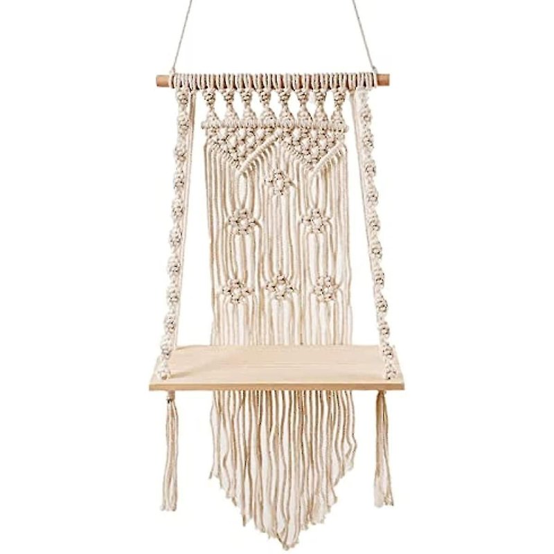 Étagère À Tapisserie Tissée Bohème ¿ Table De Chevet Élégante Et Décoration Murale En Coton Naturel Et Bois De Hêtre