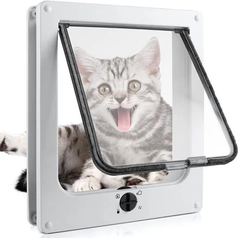 Chatière Pour Chat À 4 Voies Porte À Rabat Pour Animaux De Compagnie Avec Tunnel Porte Pour Chat Verrouillable M 19x22x5.5cm Blanc
