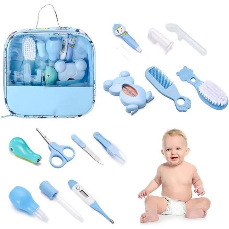 13 Pièces Trousse De Soin Bebe Naissance,Soin Bebe Accessoire Pour Les Voyages Et La Maison Garcon Fille(Bleu)