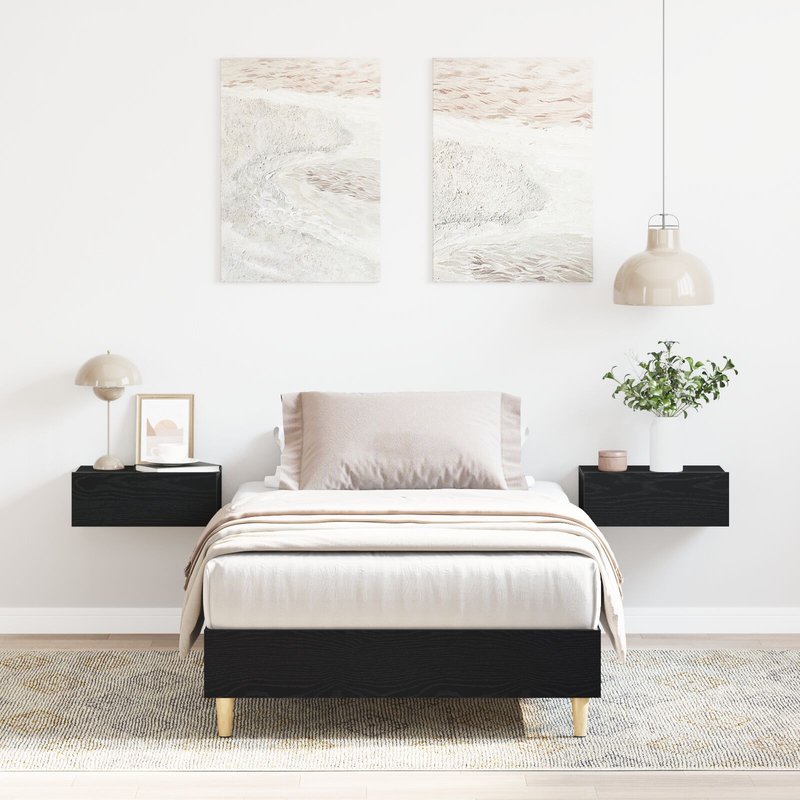 Lit Vidaxl 75x190 Cm Noir ChĂȘne En Bois D'ingĂ©nierie