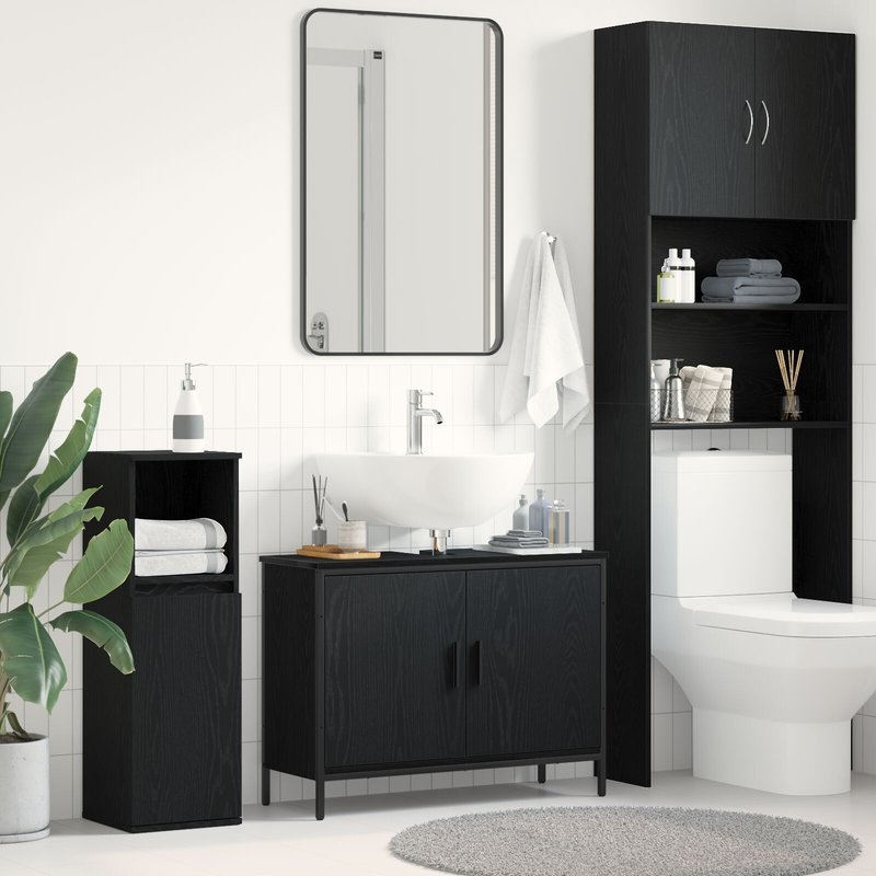 Meuble sous lavabo vidaXL Noir Chêne 80x30x60 cm Bois d'ingénierie