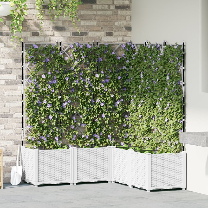 Bac de jardin vidaXL avec treillis 5 pcs Blanc 120x120x143 cm