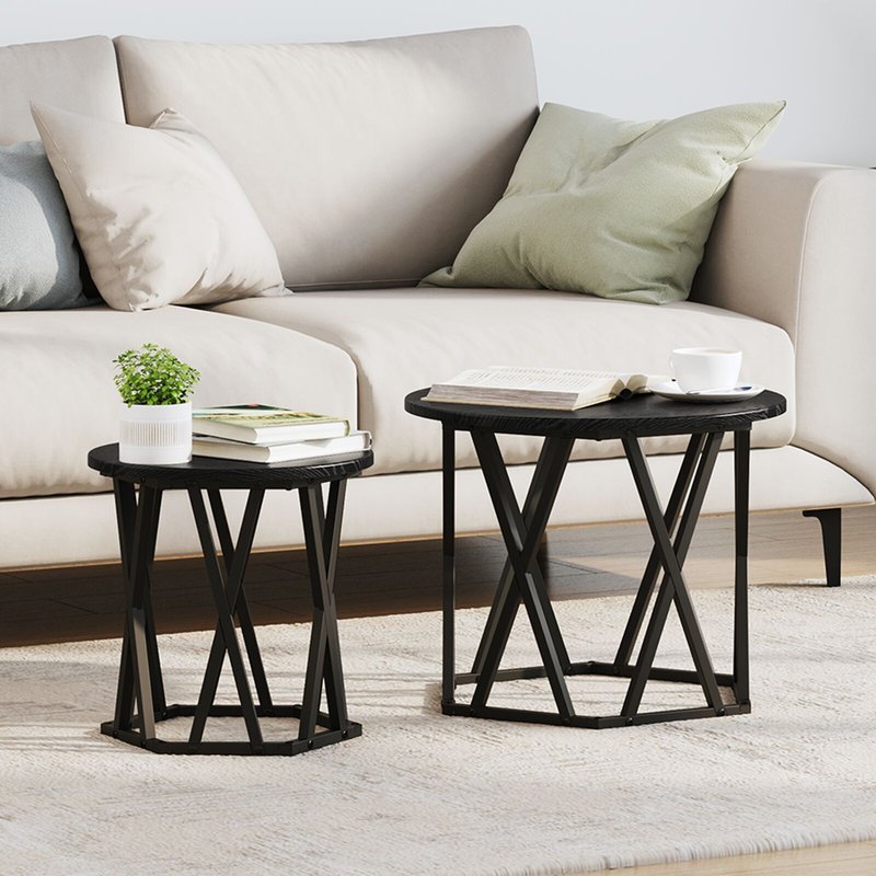 Tables D'appoint Empilables Vidaxl 2 Pcs Noir ChĂȘne En Bois
