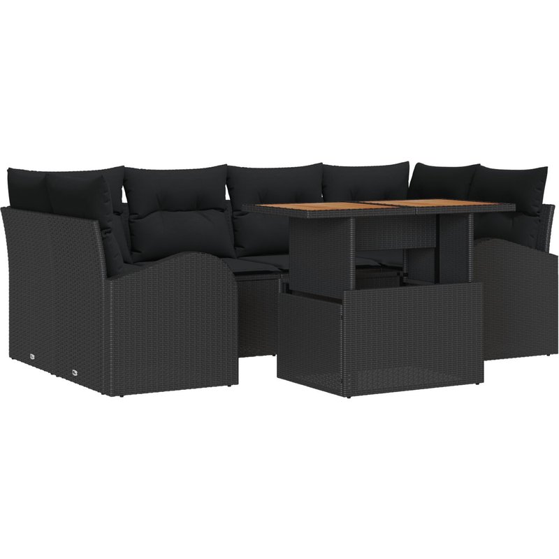 Vidaxl Ensemble De 7 Pièces De Salle À Manger De Jardin Avec Coussins Noirs En Rattan Poly