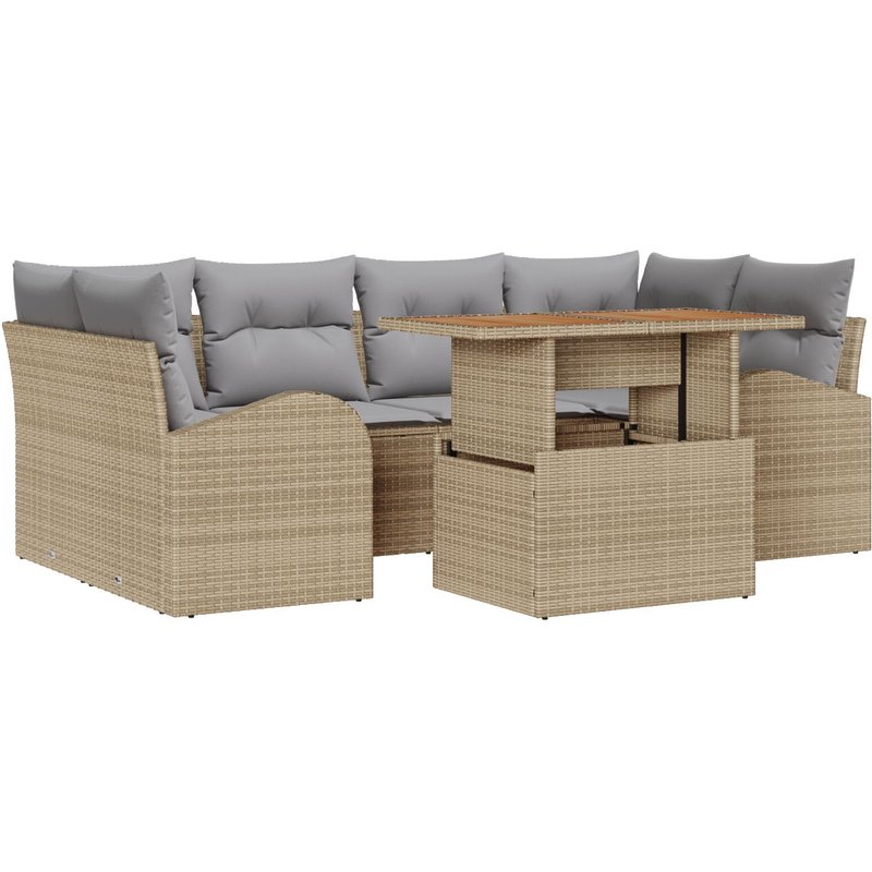 Vidaxl Set De Salle À Manger De Jardin 7 Pièces Avec Coussins Beige En Rotin Synthétique Acacia