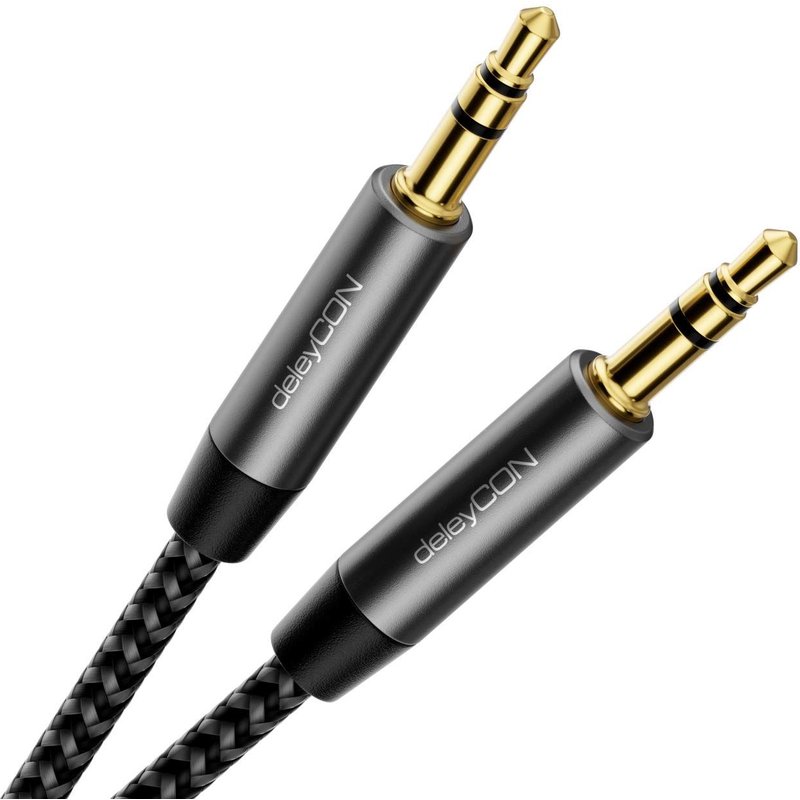 1,5m Nylon Câble Jack Audio 3,5 mm Stéréo AUX Câble en Nylon Prise Métallique Téléphone Portable Smartphone Tablette Ecouteurs pour Chaîne HiFi - Noir