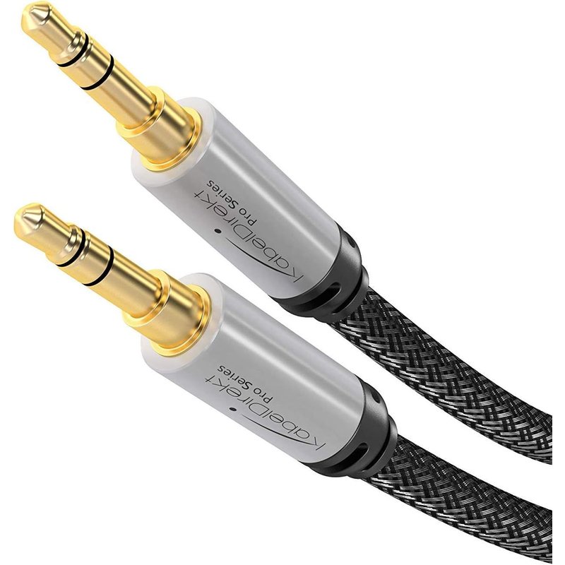 1 m ¿ Câble AUX & Jack 3,5 mm (câble Audio stéréo, enveloppe métallique Quasi-Indestructible, Gaine en Nylon Anti-n?uds, pour Smartphones/Portables et Autres appareils, Noir/argenté)