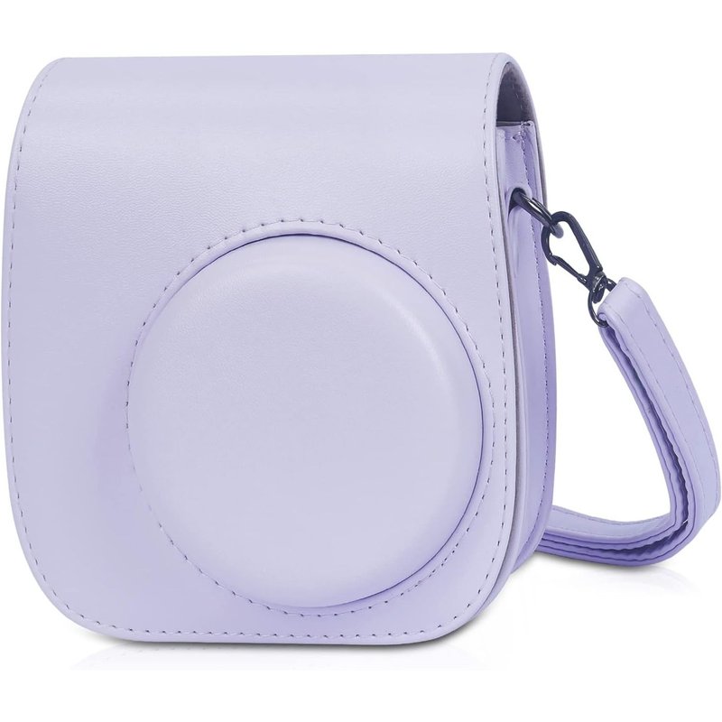 Caméra Housse Compatible avec Appareil Photo Instantanés Instax Mini 12/11, Pochette Caméra Sacoche Rangement Protection Cuir PU Lisse avec Bandoulière et Poche Intégrée (Violet Lilas)