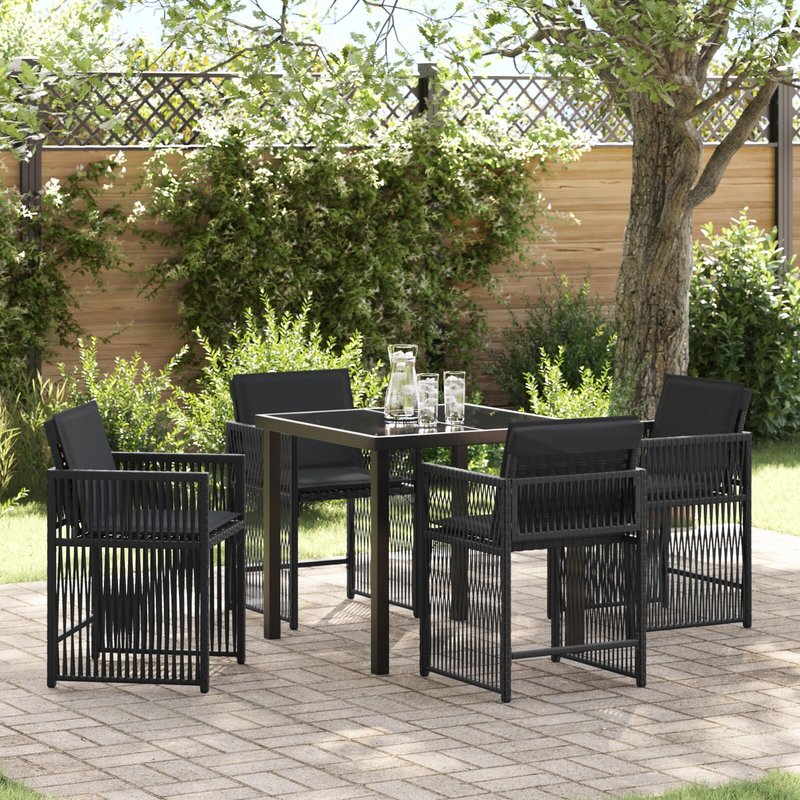Vidaxl Ensemble De 5 Pièces De Salle À Manger De Jardin Avec Coussins En Noir Et Rattan Poly