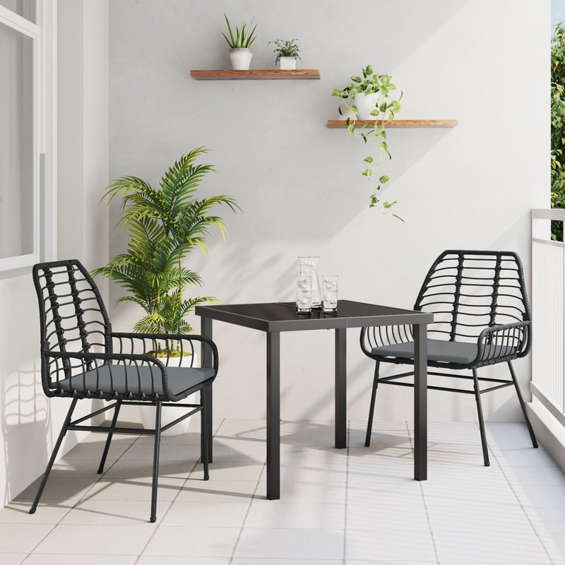 Vidaxl Ensemble De Salle À Manger De Jardin 3 Pièces Avec Coussins Noir Rattan Poly