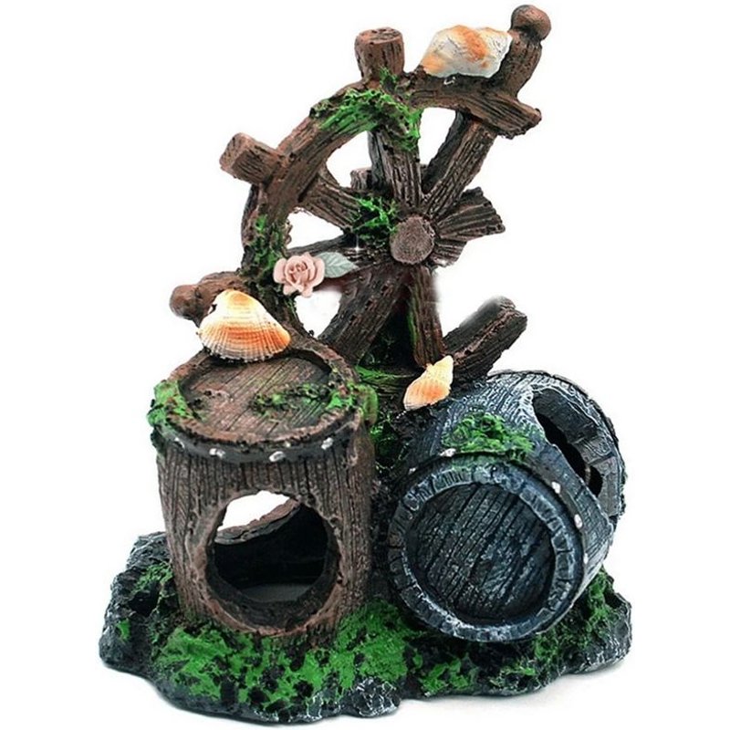 Décorations De Réservoir De Poissons D'aquarium Artisanat En Résine Mini Maison De Reproduction De Baril Rétro Pour Crevettes Et Poissons