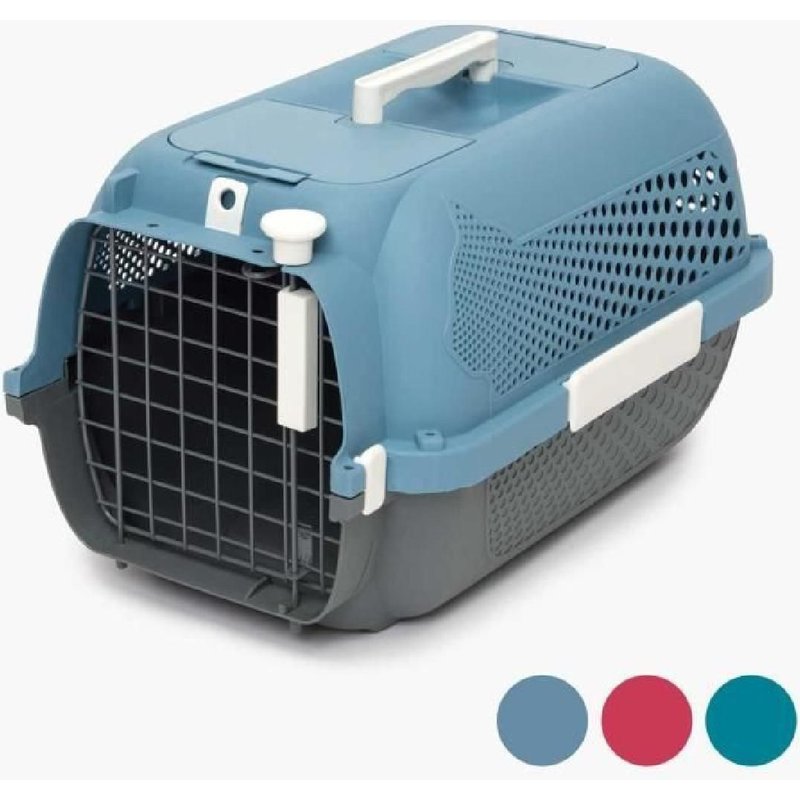 Cage De Transport Pour Chat - Catit - Moyen - Hauteur Max Chat 27 Cm - Bleu-Gris