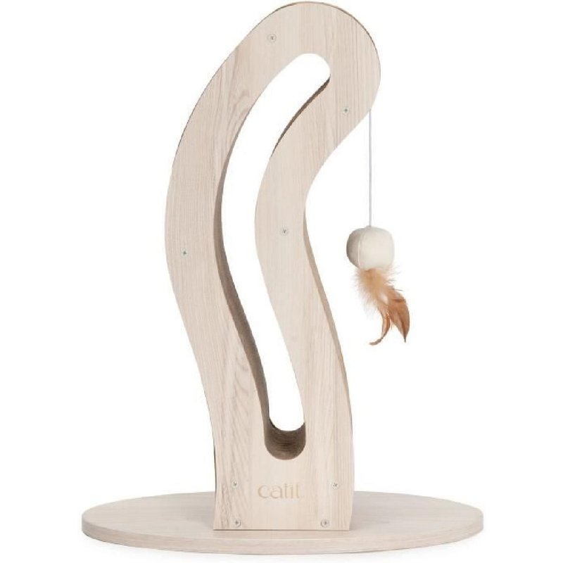 Griffoir Pour Chat - Catit - Pixi Queue De Chat - Avec Balle En Tissu Et Plume - Aspect Chene Naturel