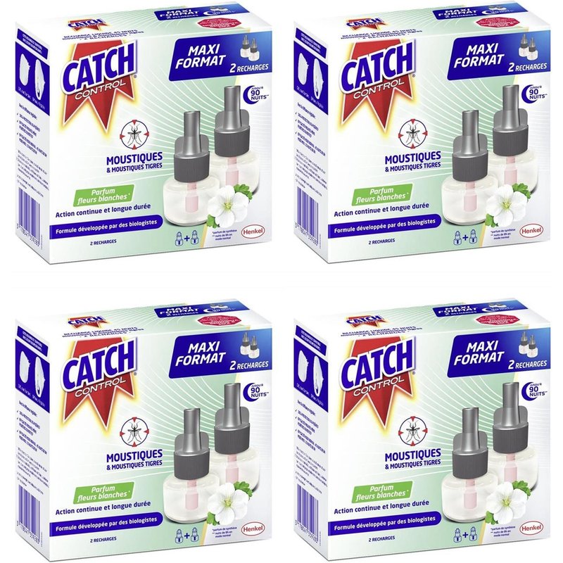 CATCH Lot de 4 CONTROLs Recharges liquides Répulsif Maxi Format 2x45 Nuits