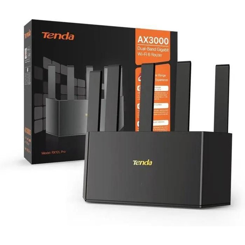 Tenda RX12L Pro Router WiFi 6 AX3000 Dual Band Gigabit, 2402Mbps/5GHz+574Mbps/2.4GHz, 4 Gigabit Doors, 160MHz Bandwidth