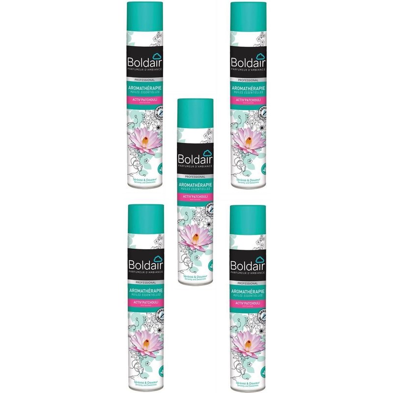BOLDAIR Lot de 5 Désodorisants Aromathérapie 500 ml Activ Sensitive patchouli personnes sensibles