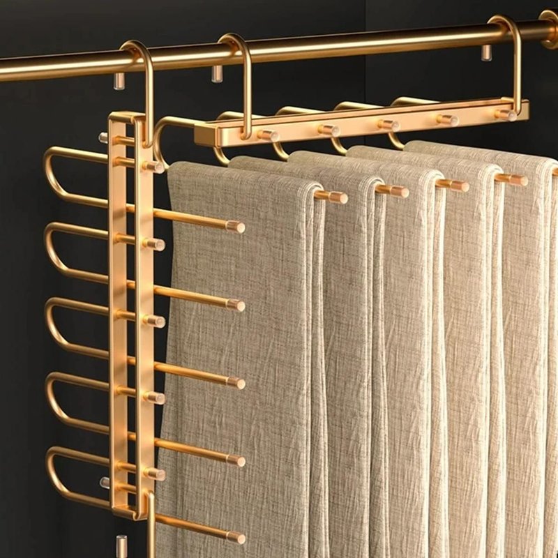 Support De Rangement Pour Pantalons Argentés/Dorés Avec Organisateur De Pantalons De Chemise Courte Peu Encombrant À 5 Couches Pour La Chambre 1