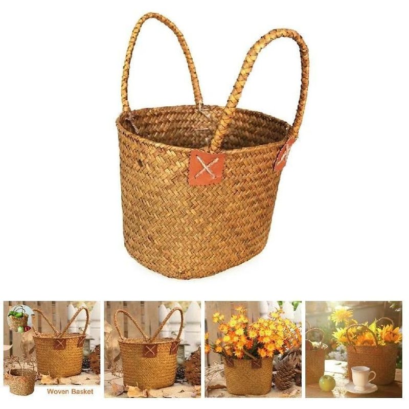 1 Pcs Vintage Algues Tissées À La Main Panier De Fleurs Pot De Plage Panier De Rangement