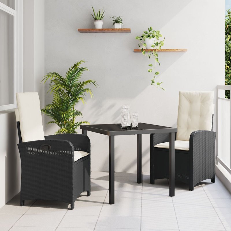Vidaxl Set De Salle À Manger De Jardin 3 Pièces Avec Coussins Rattan Poly Noir