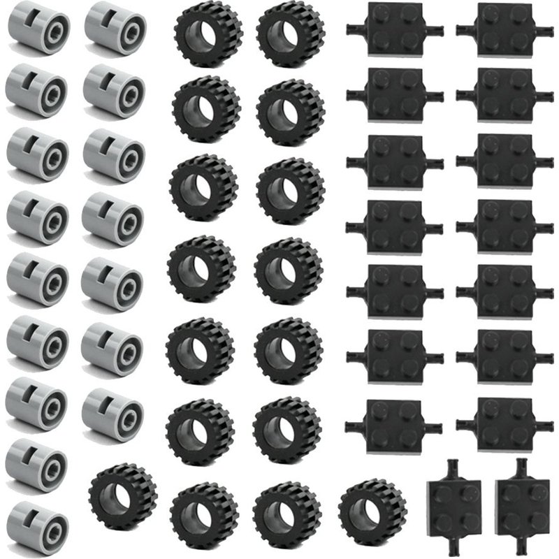 48pcs Mini Essieux De Roue Pack Bloc Accessoires De Voiture Moyeu De Pneu Classique Briques De Construction Enfants Diy Blocs Pour Enfants