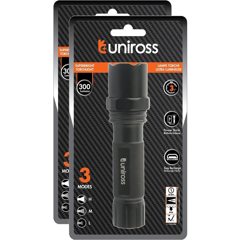 UNIROSS Lot de 2 Lampes de Poche 3W SUPERBRIGHT