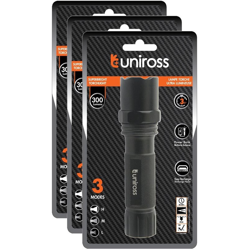 UNIROSS Lot de 3 Lampes de Poche 3W SUPERBRIGHT