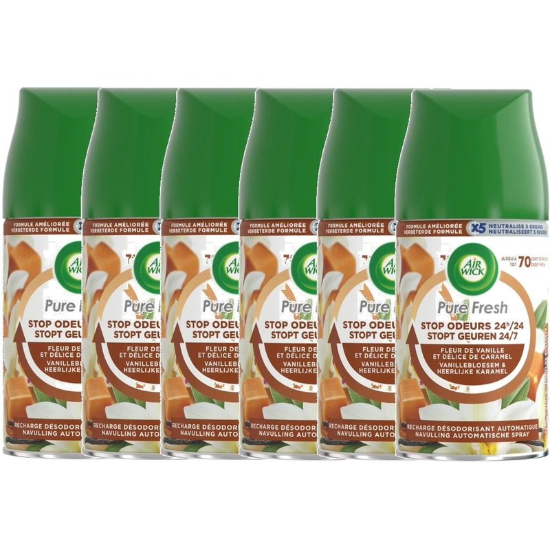 AIR WICK Lot de 6 Recharges Freshmatic Pure Fresh Vanille et Délice de Caramel -250ml