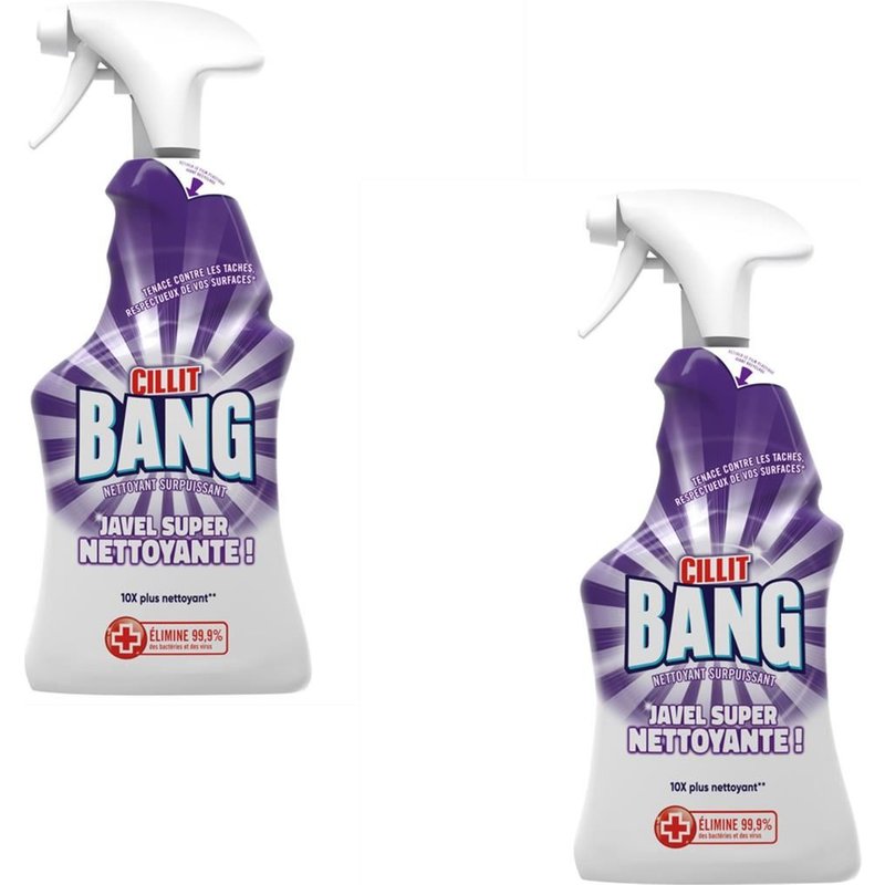 CILLIT BANG Lot de 2 Pistolets de 750 ml Nettoyant Surpuissant Javel 10X plus nettoyante