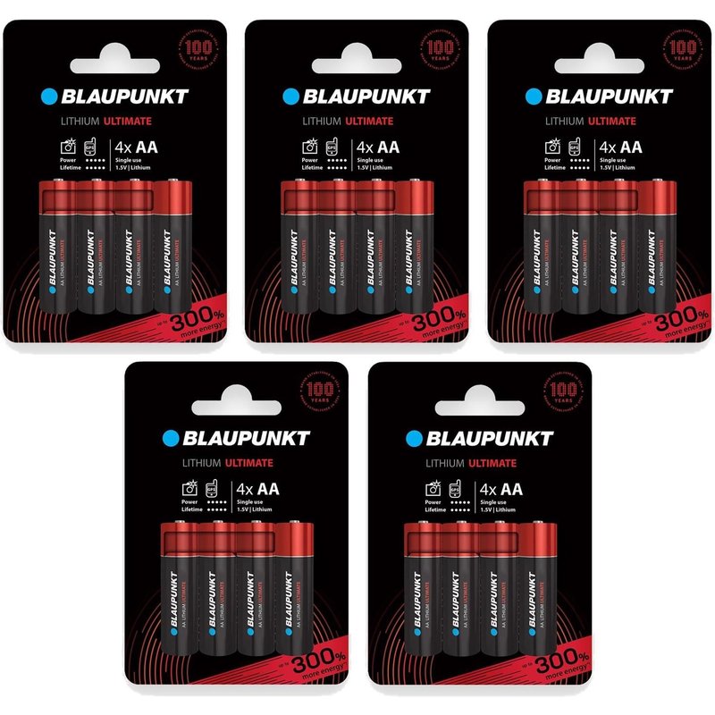 BLAUPUNKT Lot de 5 Packs 4 Piles AA LR6 Lithium ULTIMATE Idéale Appareils Photo