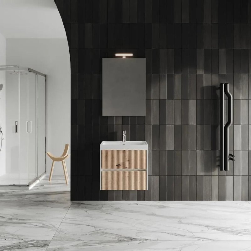 Mobile De Salle De Bain Suspendu 60cm En ChĂȘne DorĂ© CannelĂ© Cortina